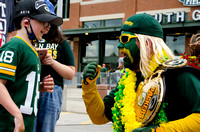 Packermania Interacting with Young Packers Fan Before Game; 2021